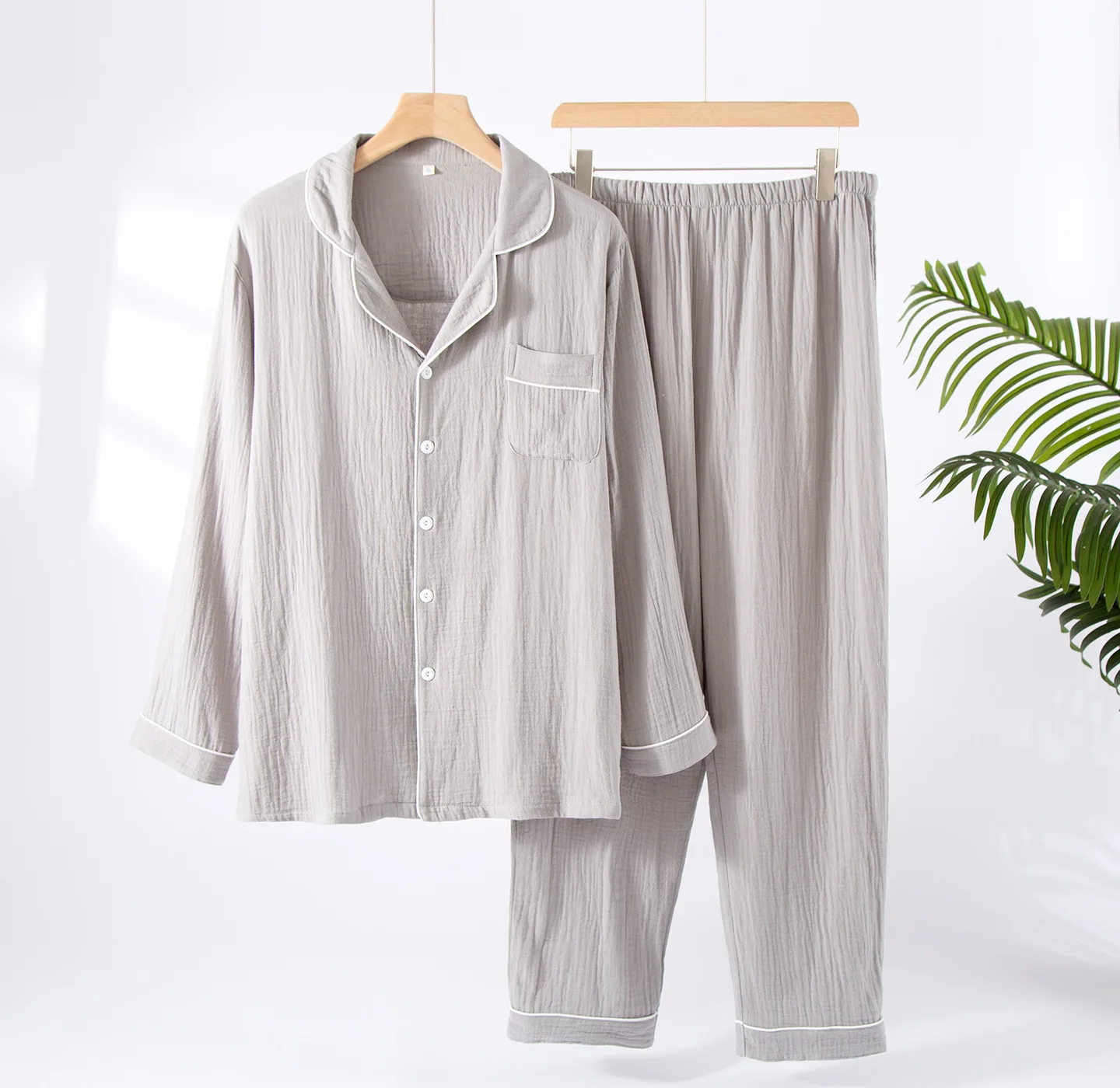 Multi Colors Cotton Spring and Autumn Men's Loose Fit 2 Pcs Pajamas Set Long Sleeve Long Pants Plus Size Homewear Pijama