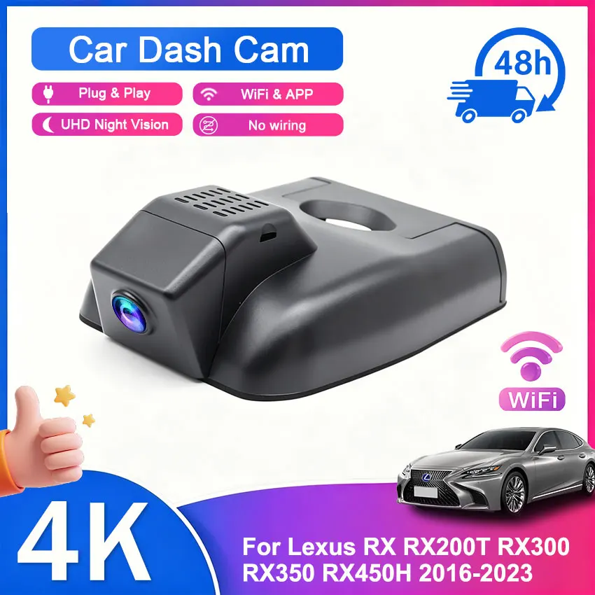 For Lexus RX AL20 RX200t RX300 RX350 RX450h 2016-2026 4K 2160P Front Rear Camera Dash Cam Wifi Plug and Play Video Recorde