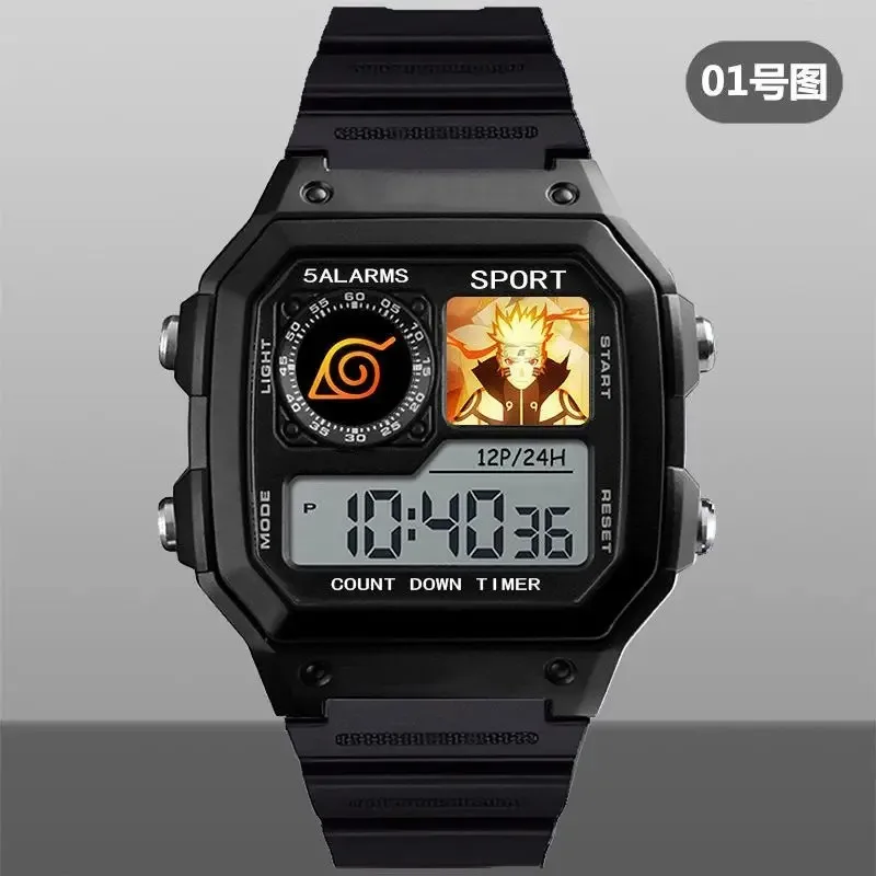 Naruto Watch Sasuke Obito Uchiha Madara Cartoon Anime Men and Women Students Electronic Watch Alarm Clock Chronograph Watch Gift