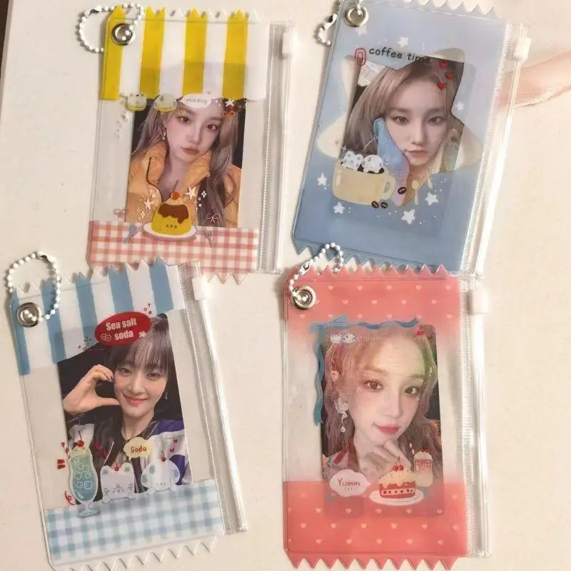 Creative Candy Bag 3 Inch Photocard Holder With Keychain Idol Photo Card Sleeves With Zipper Transparent Card Cover Stationery