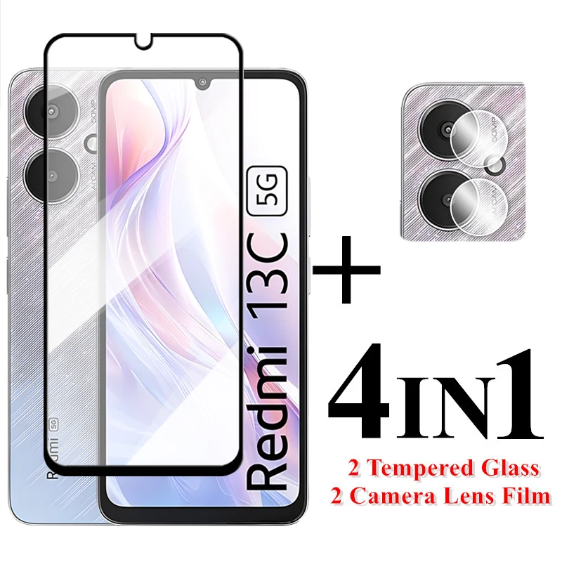 

For Redmi 13C 5G Screen Protector Full Cover Glass For Xiaomi Redmi 10C 11A 12 12C 13C Tempered Glass For Redmi 13C Lens Film