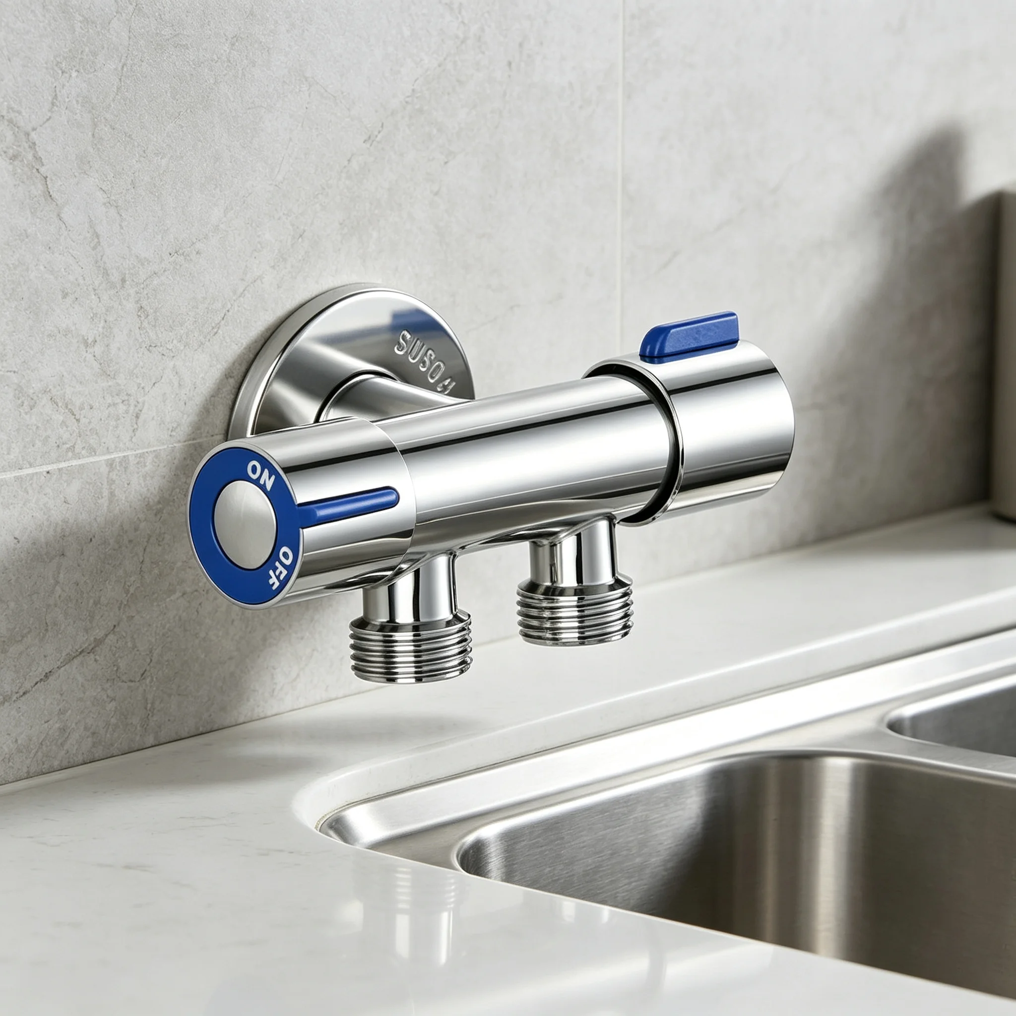 Dual‑Handle Dual‑Control Stainless Steel Tap Single Cold One‑In‑Two‑Out Faucet for Bathroom Washing Machine Connection