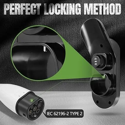 Type 2 EV Charger Cable Holder, Combination Lock With Adjustable Wall Mount Holder For IEC 62196-2 Plugs, Anti-Theft Protection