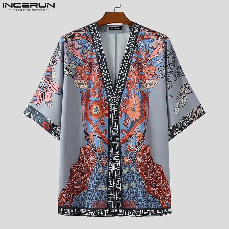 

Streetwear 2025 Vintage Casual Male Shirts Kimono S-5XL
