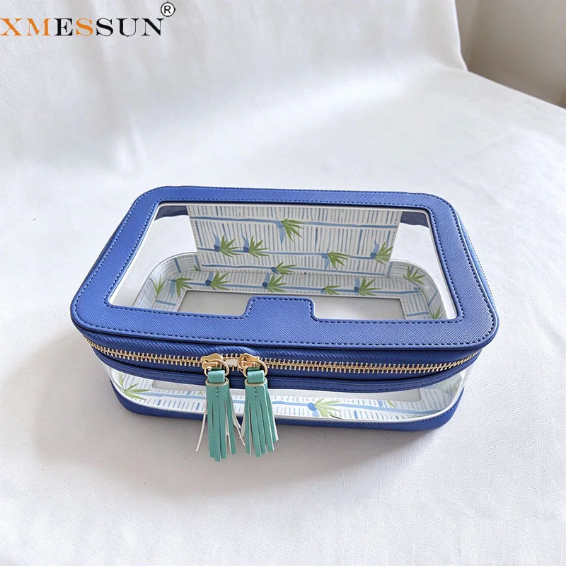 XMESSUN New Women's Casual Transparent PVC Cosmetic Bags,Fashion Designer PU Leather Portable Waterproof Storage Makeup Bag Ins
