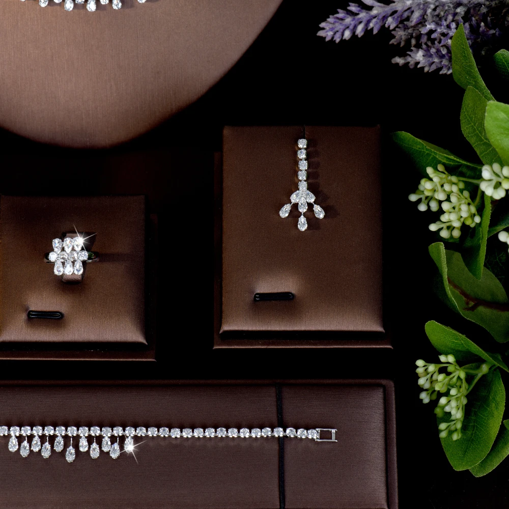 HIBRIDE Luxury Simple Water Drop Necklace Earrings Bracelet Set Women's Clothing Light Luxury Jewelry Wedding Holiday Gift S1096