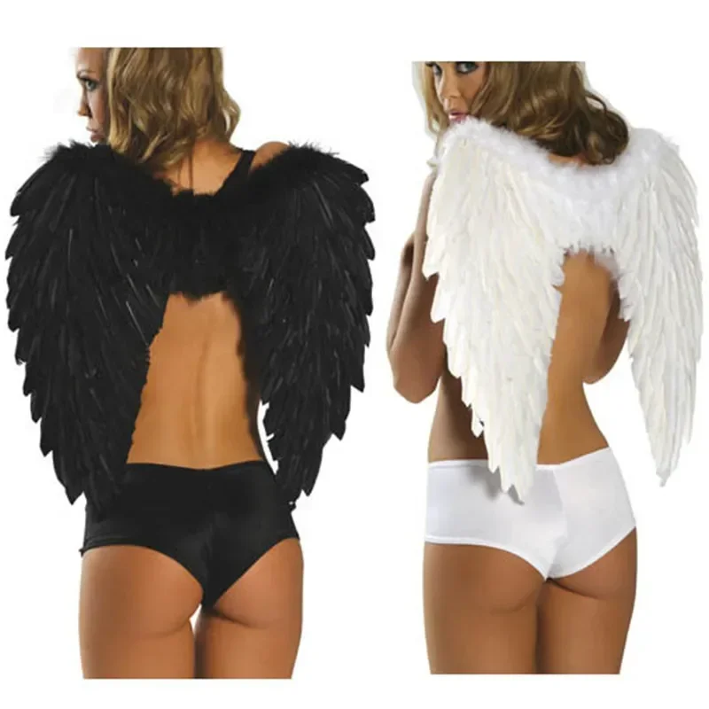 

White and Black Wing Princess Plush Feather Wings Props Stage Performance Wedding Party Halloween Holiday Decoration Girl Easter