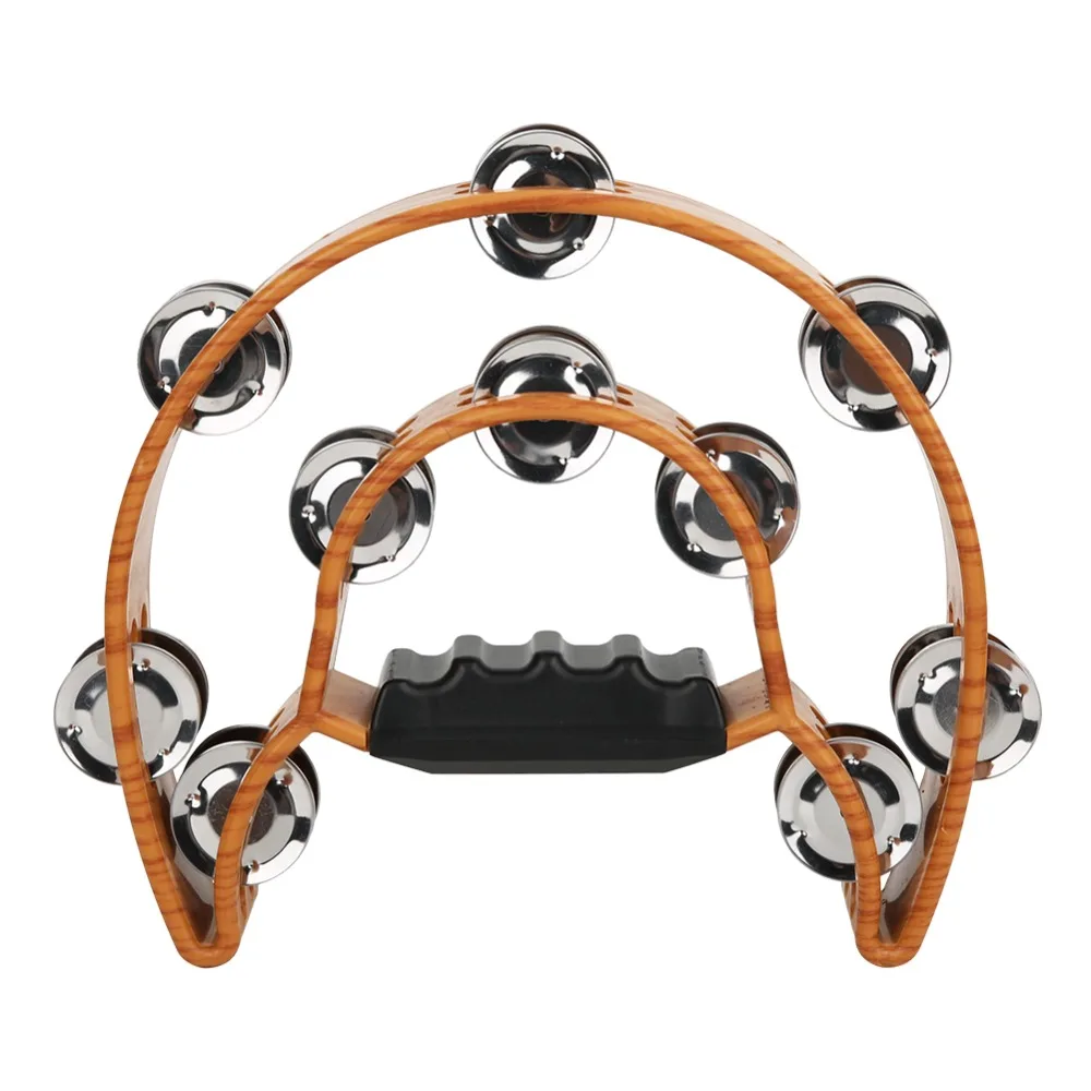 Double Row 20 Pairs Jingles Double Row Tambourine Metal+Plastic Wood Color Percussion Instrument Handbell Tambourine Party Games