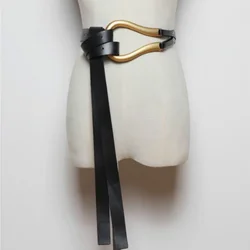 U-shaped Soft Faux Leather Belts for Woman Personality Double Layer Waistbands Shirt Knotted Female Belt Long Straps