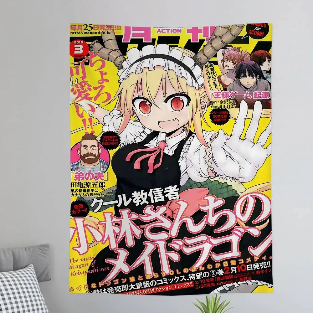 Miss Kobayashi's Dragon Maid Movie Tapestry Art Printing Japanese Wall Tapestry Anime Wall Hanging Home Decor