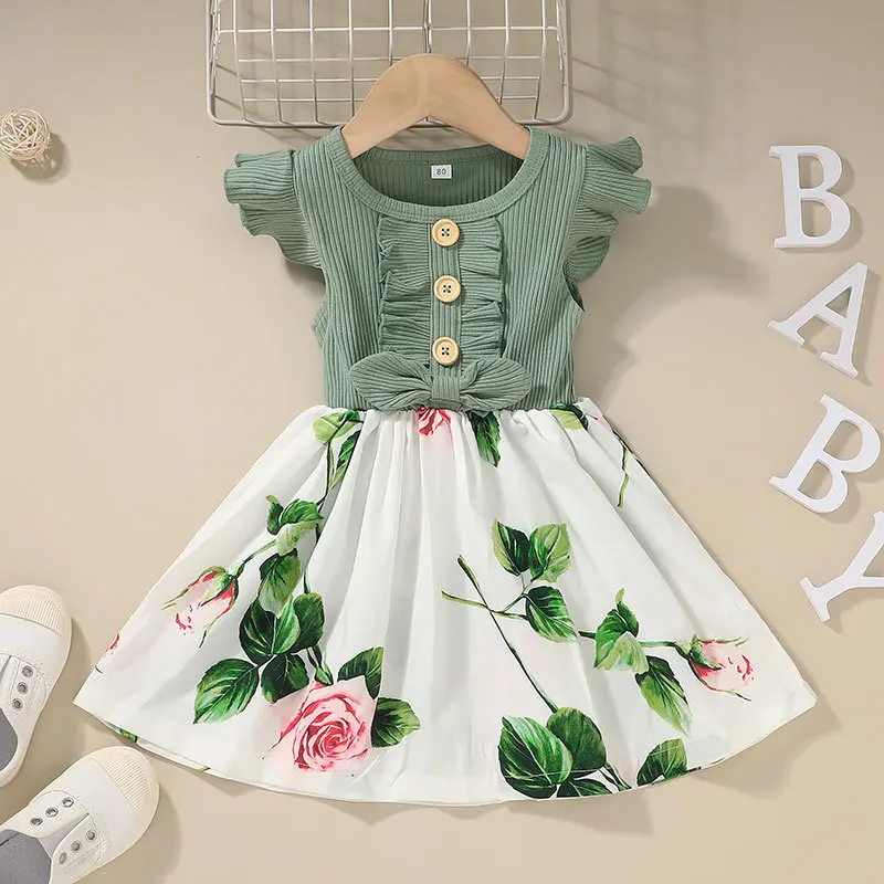 In-stock new summer dresses for girls, fashionable printed children's patchwork dresses, children's dresses wholesale hot sale