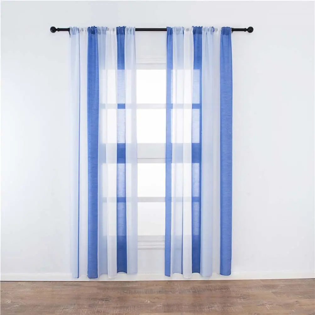 Multicolor Striped Voile Curtains Sheer Minimalist Tulle Window Screening Decor Bedroom Living Room Bathroom Privacy Light Flow