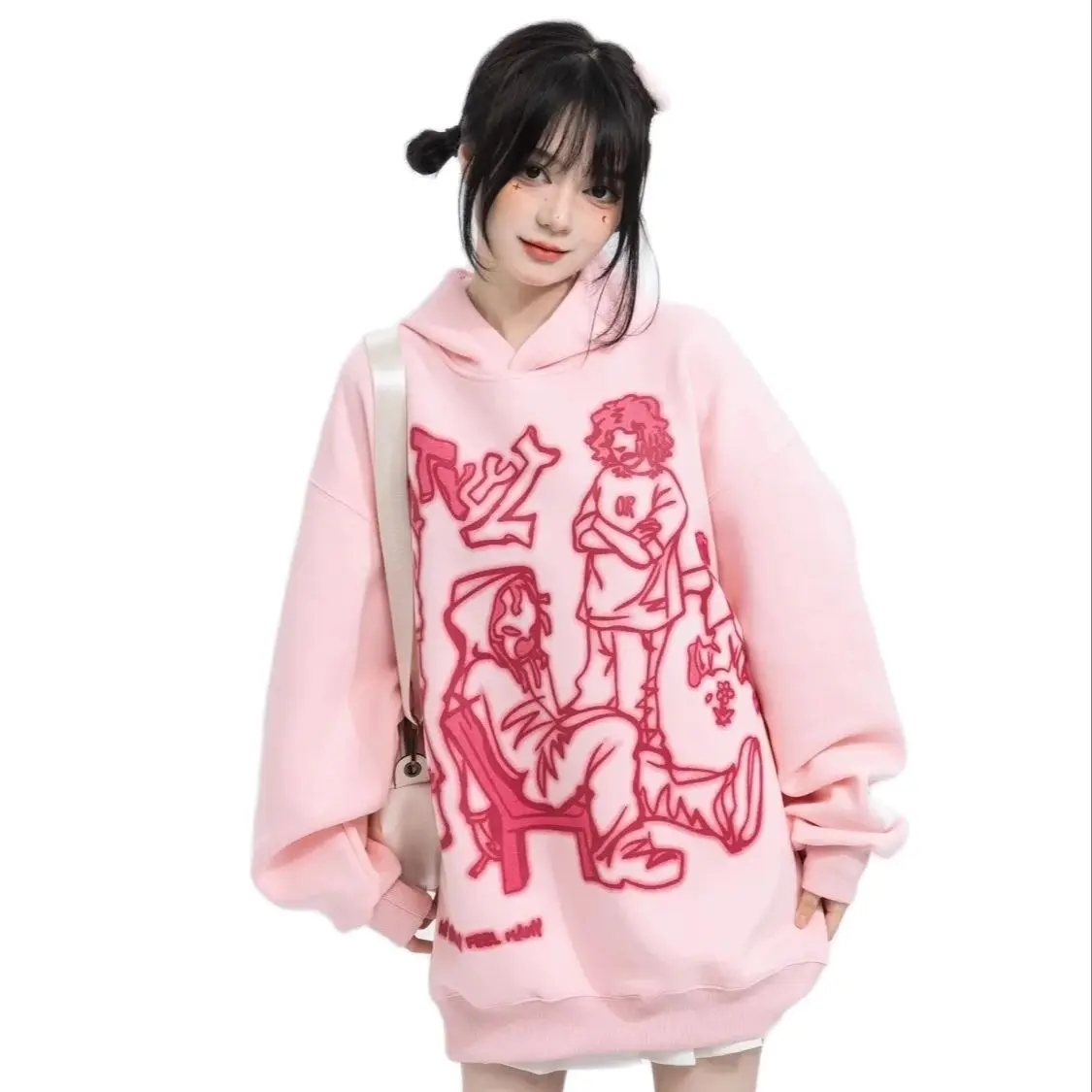 Pink Hoodie Sweatshirt Funny Cartoon Graphic Hoodie Autumn Harajuku Anime Hooded Pullover Hip Hop Hipster Streetwear