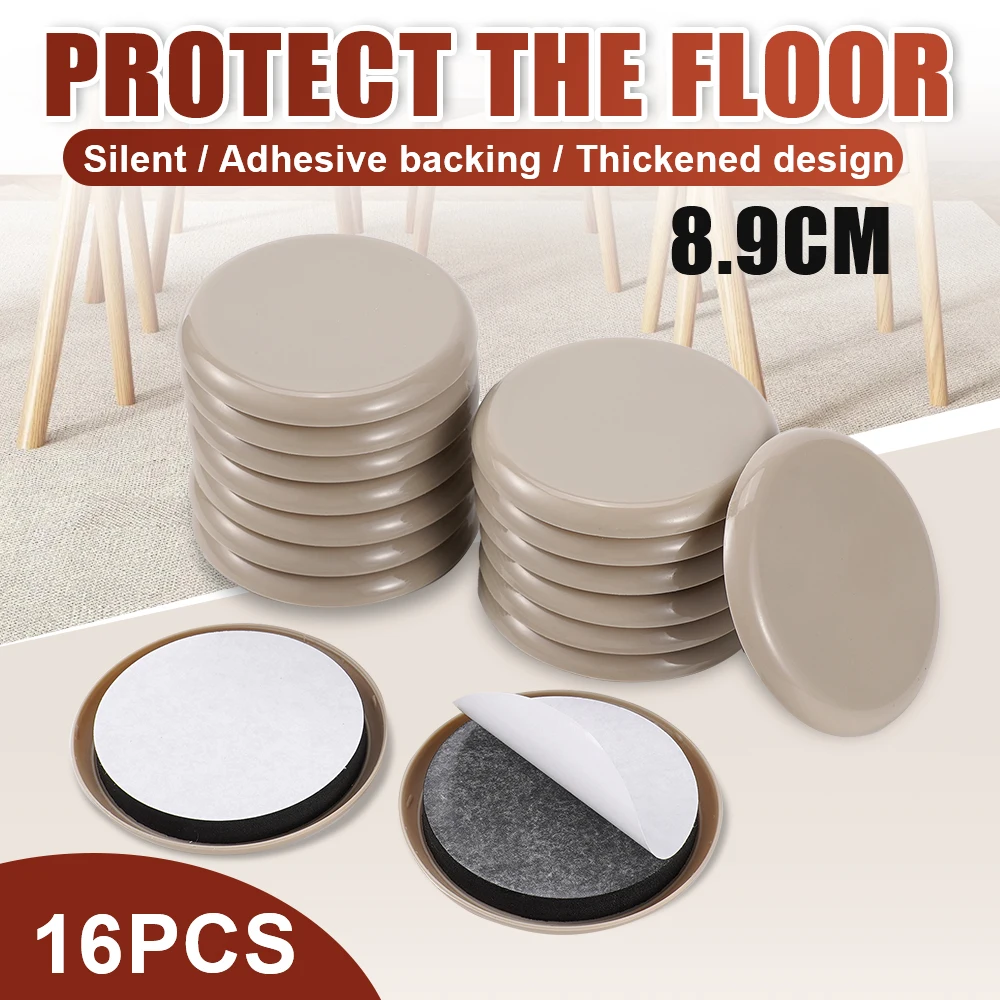 16Pcs 89mm Furniture Leg Sliders Anti Scratch Easy Move Thickened Moving Pad For Carpet Heavy Duty Furniture Slider Movers Glide