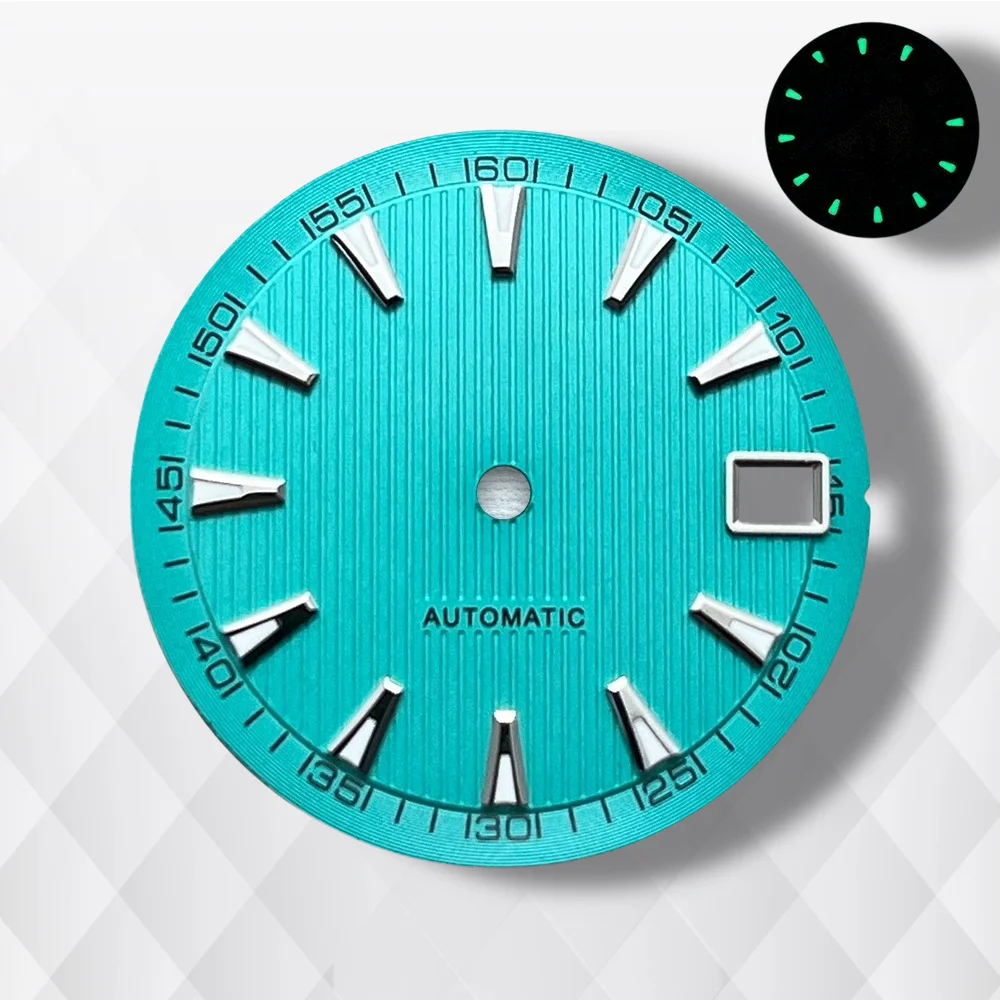 Esfera con logotipo S de 28,5mm compatible con movimiento automático NH35/NH36/4R/7S, esfera de grano Vertical luminosa verde, accesorios de modificación de reloj