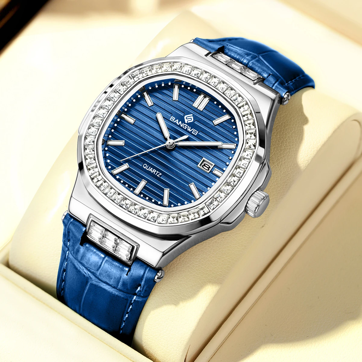 

Женские часы BANGWEI, роскошные брендовые кварцевые часы, водонепроницаемые, светящиеся, с датой, хронографом, женский браслет, часы с бриллиантами, Relojs + коробка
