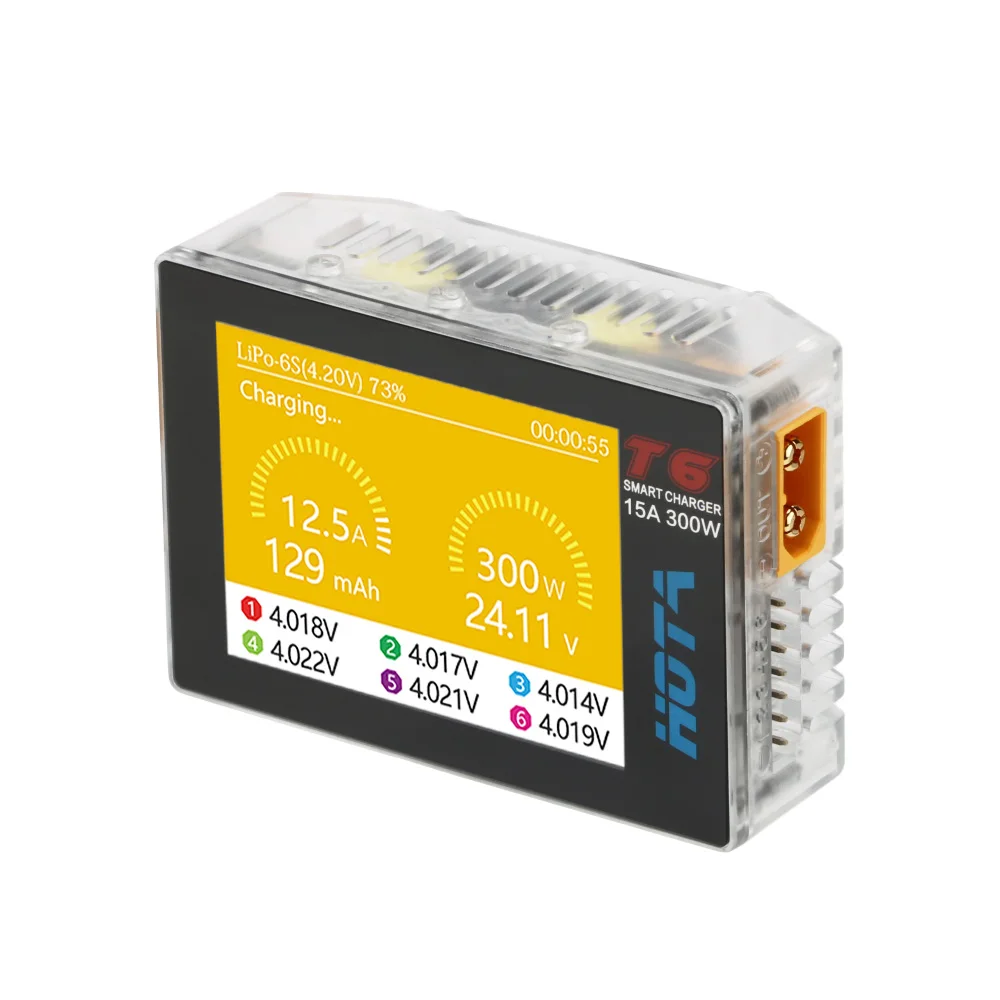 HOTA T6 Smart Charger DC/PD Dual Input 300W 2.4IPS Supports XT60 and TYPE-C Interfaces Compatible PD3.0 FPV RC Battery Charger