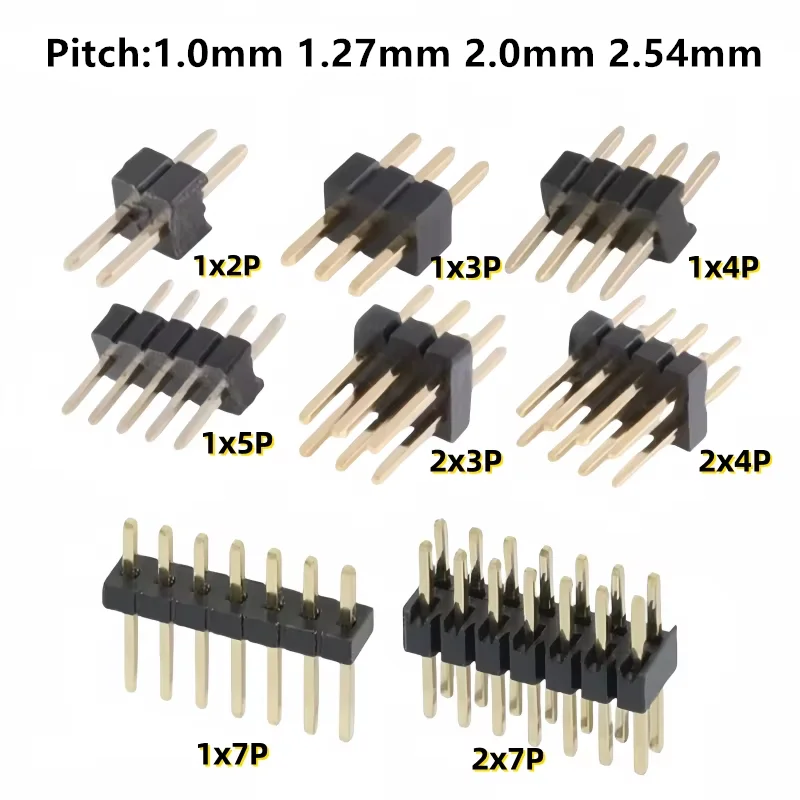 10PCS 1.0mm 1.27mm 2.0mm 2.54mm Pin Header Double Row Male 1/2~40P Breakaway PCB Board Connector Strip Pinheader 1*2/2P 4P 6-40p