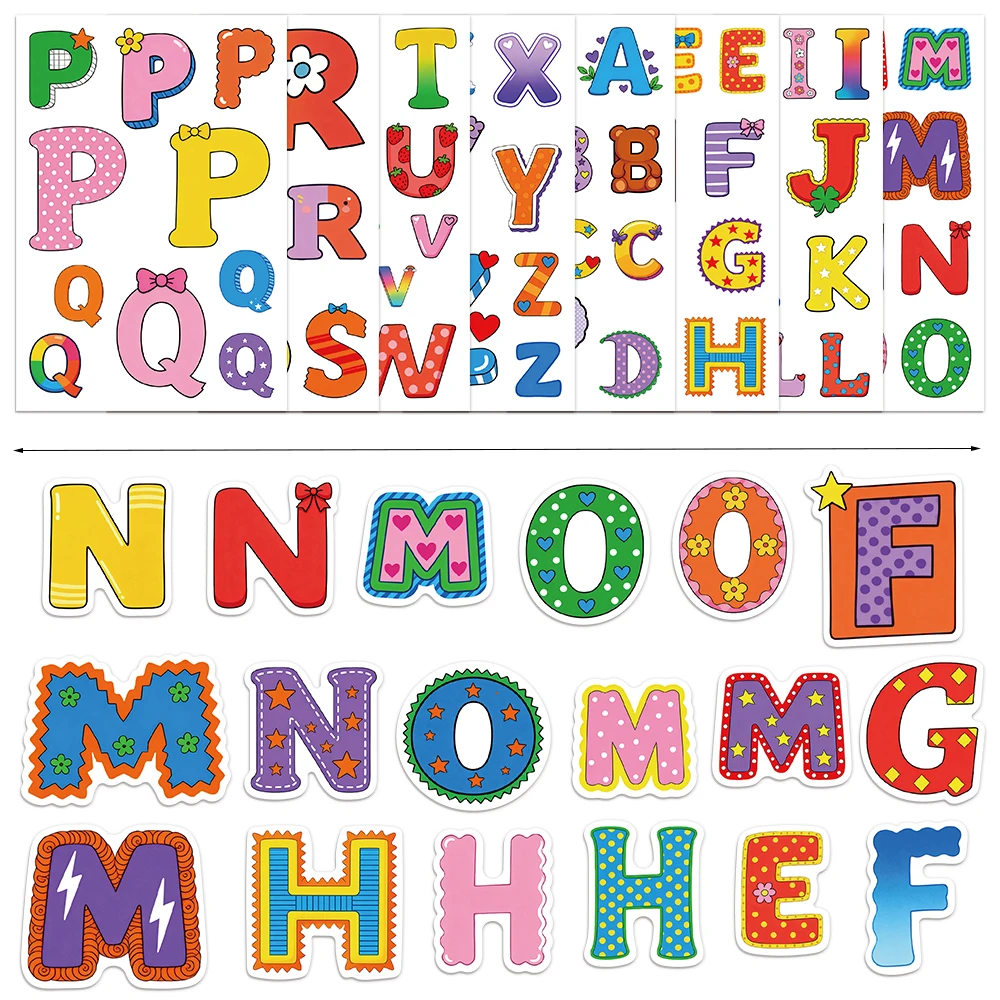 8PCS Alphabet and Number English Cartoon Colorful Fun Stickers DIY Account Material Manual Tablet Water Cup Decoration Stickers