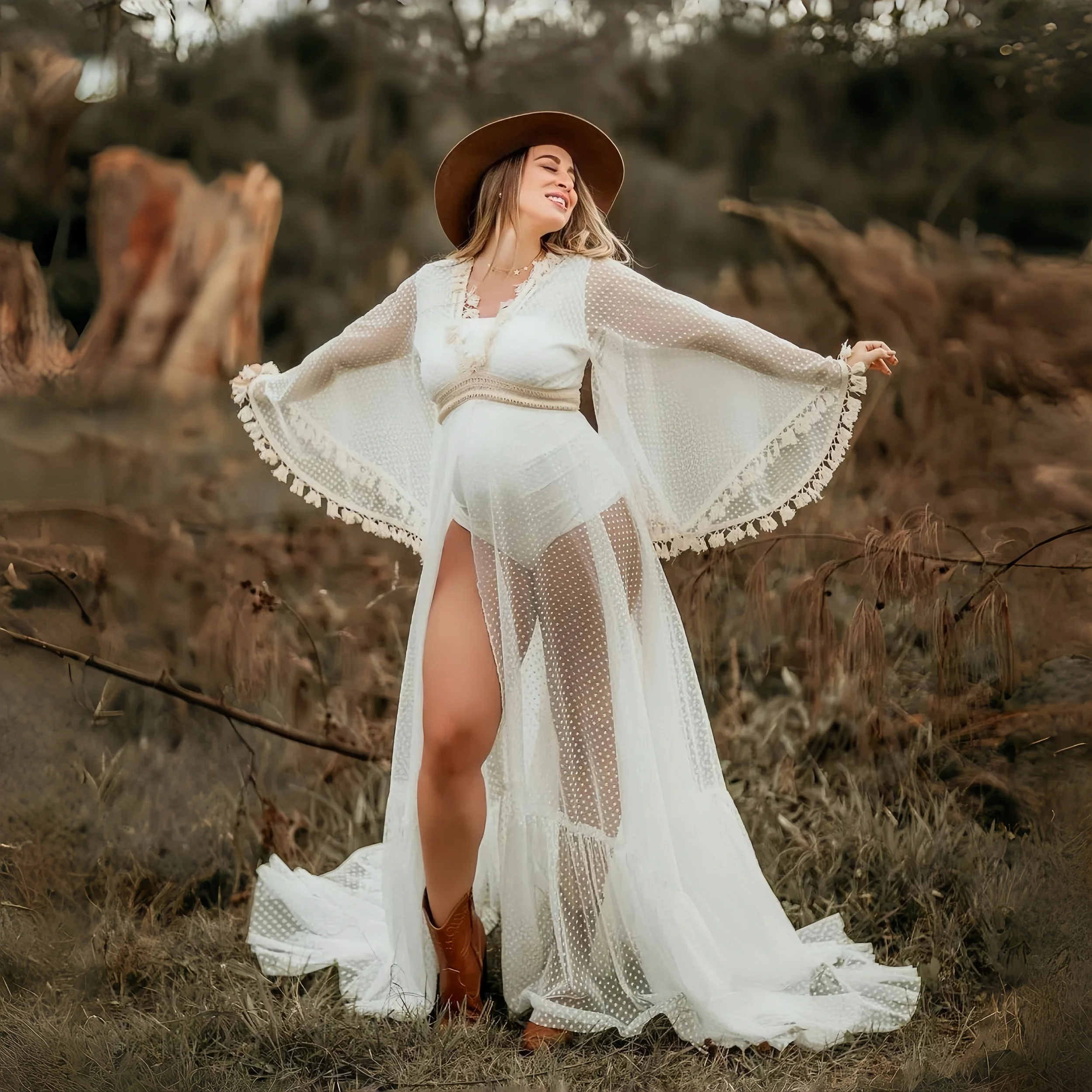 Summer Dot Tulle Maternity Photo Shoot Dresses See Through Tulle Boho Style Pregnancy Photography Dress