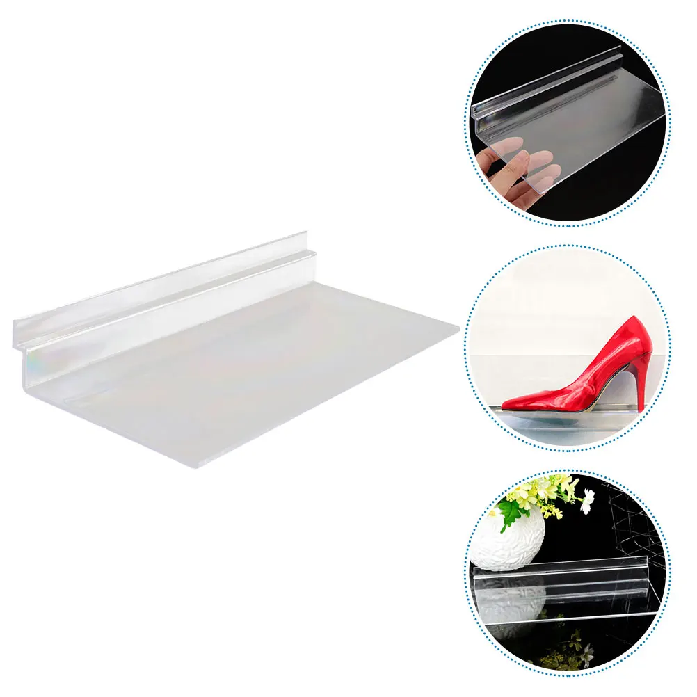 

4pcs Clear Slatwall Shelves Hanging Display Rack Mounted Sneaker Storage Plastic Floating Shelves For Retail Store Home