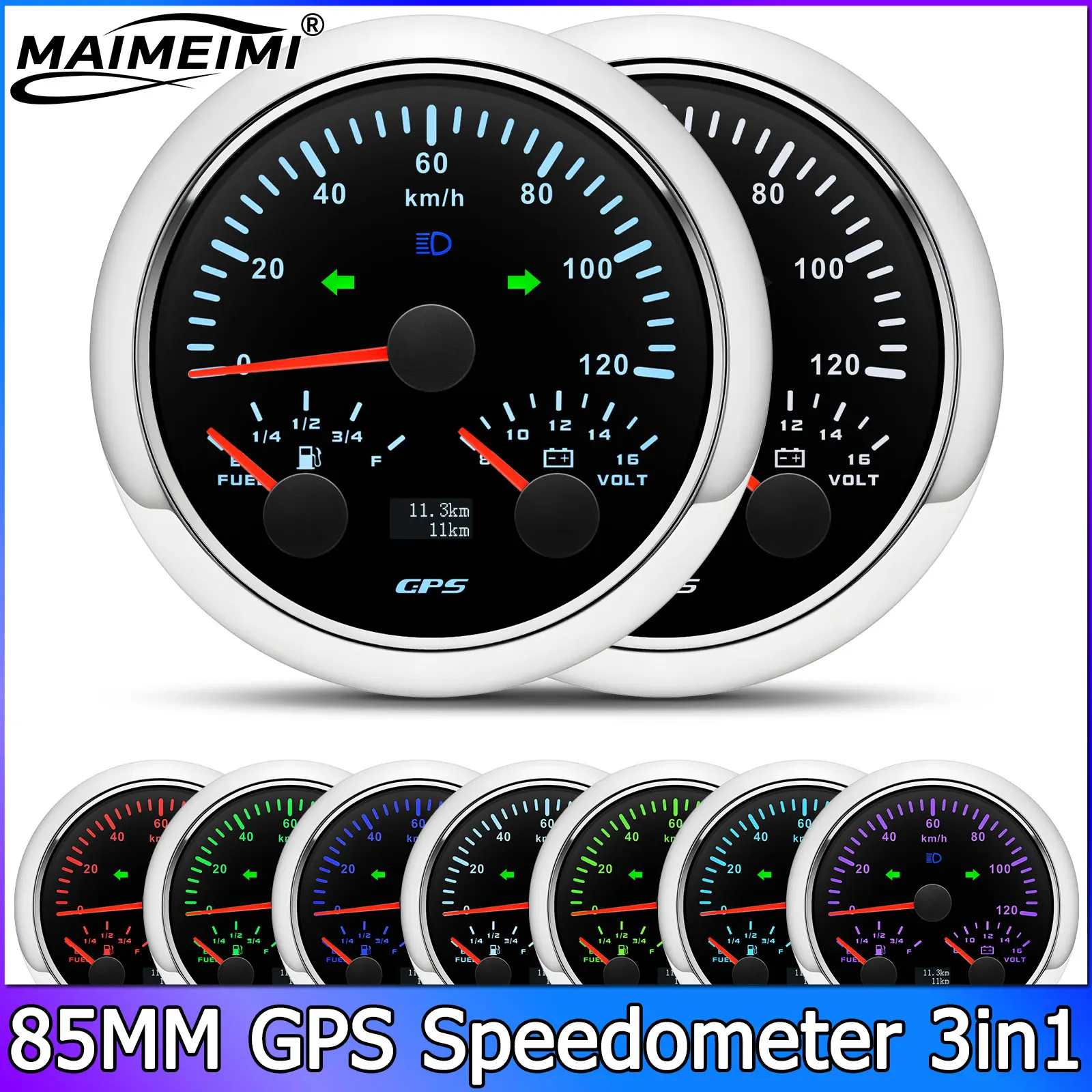 

85mm 3 in 1 Meter Multifunctional 0-120km/h GPS Speedometer + Fuel Level Gauge + Voltmeter For Car Motorcycle Yacht