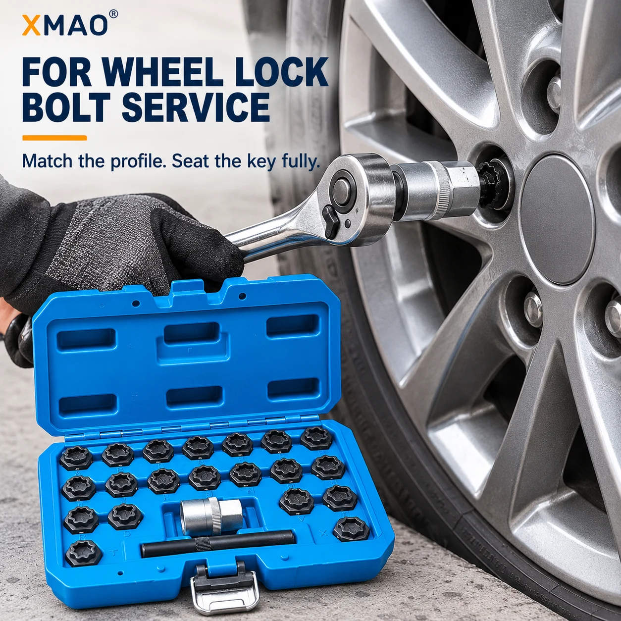XMAO 22PCS Wheel Lock Bolt Removal Key Kit for BMW Audi, Profile Matching Sockets with Drive Adapter and Compact Storage Case