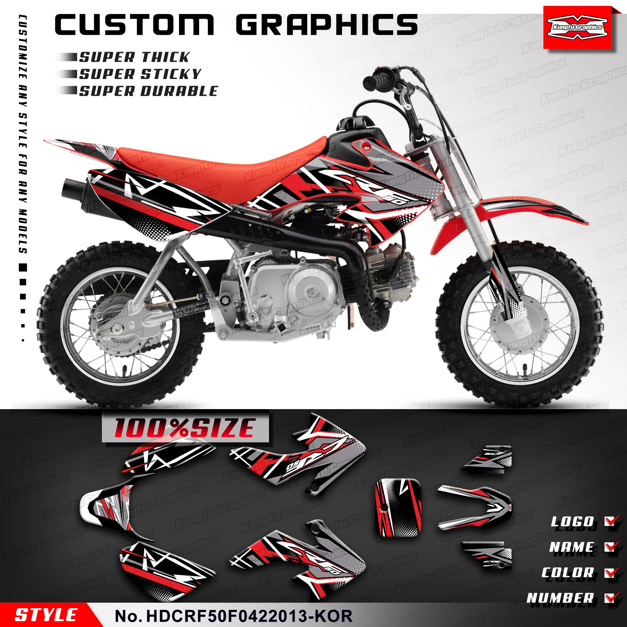 KUNGFU GRAPHICS MX Stickers Enduro Motorcycle Decals for Honda CRF 50F CRF50 F 2004-2023, Customised, HDCRF50F0422013-KOR