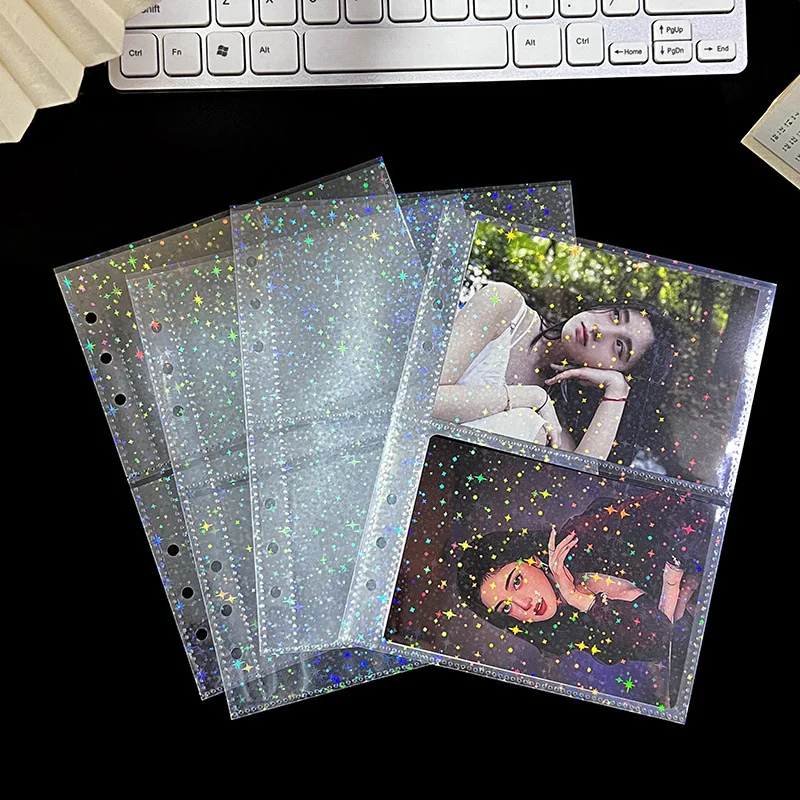 10PCS A5 pages laser 2 pockets small star shape Holographic sleeve pages for A5 album protector idol star cards photo storage