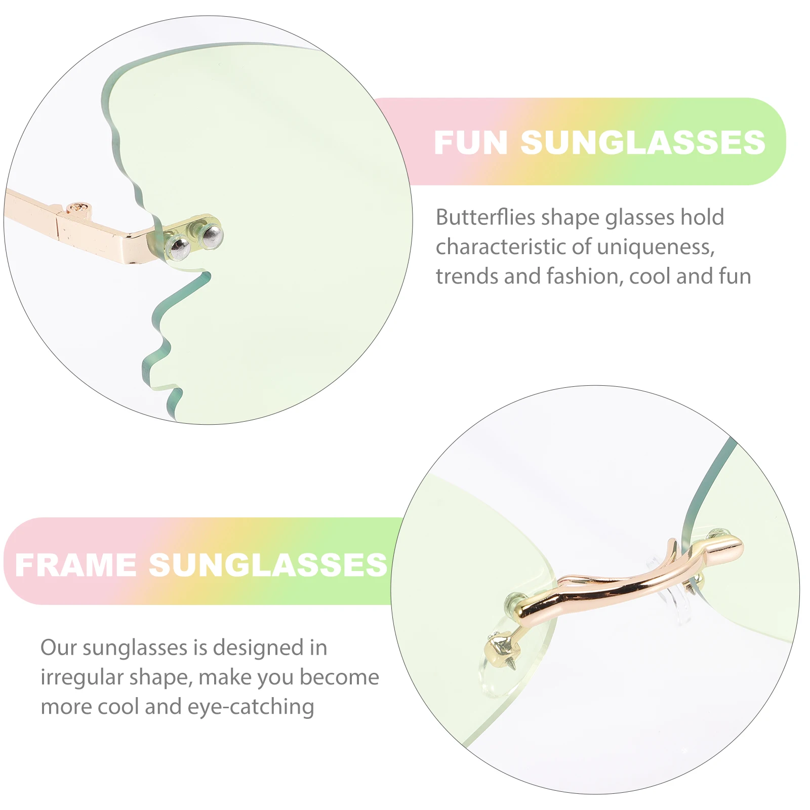 

Rimless Sunglasses Light Green Fairy Butterflies Shape for Women Fun Photo Props Cool Accessories
