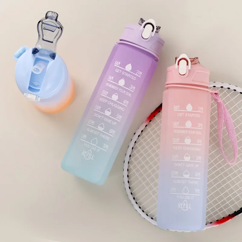 900ML Sports Water Bottle with Time Marker Leak-proof Cup Motivational Portable Water bottle for Outdoor Sport Fitness BPA Free