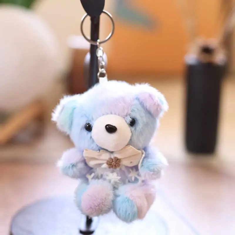11CM Cute Colorful Teddy Bear Plush Toy Macaron Multi-Color Bag Key Pendant Birthday Gift Keychain Soft Teddy Bear for All Ages