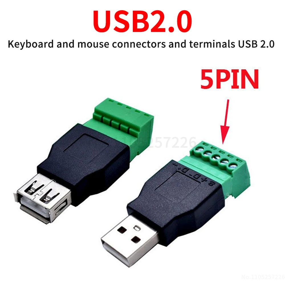 Solderless USB connectors USB 2.0 male-to-female connectors keyboard and mouse connectors terminal blocks with screws (1 pcs)