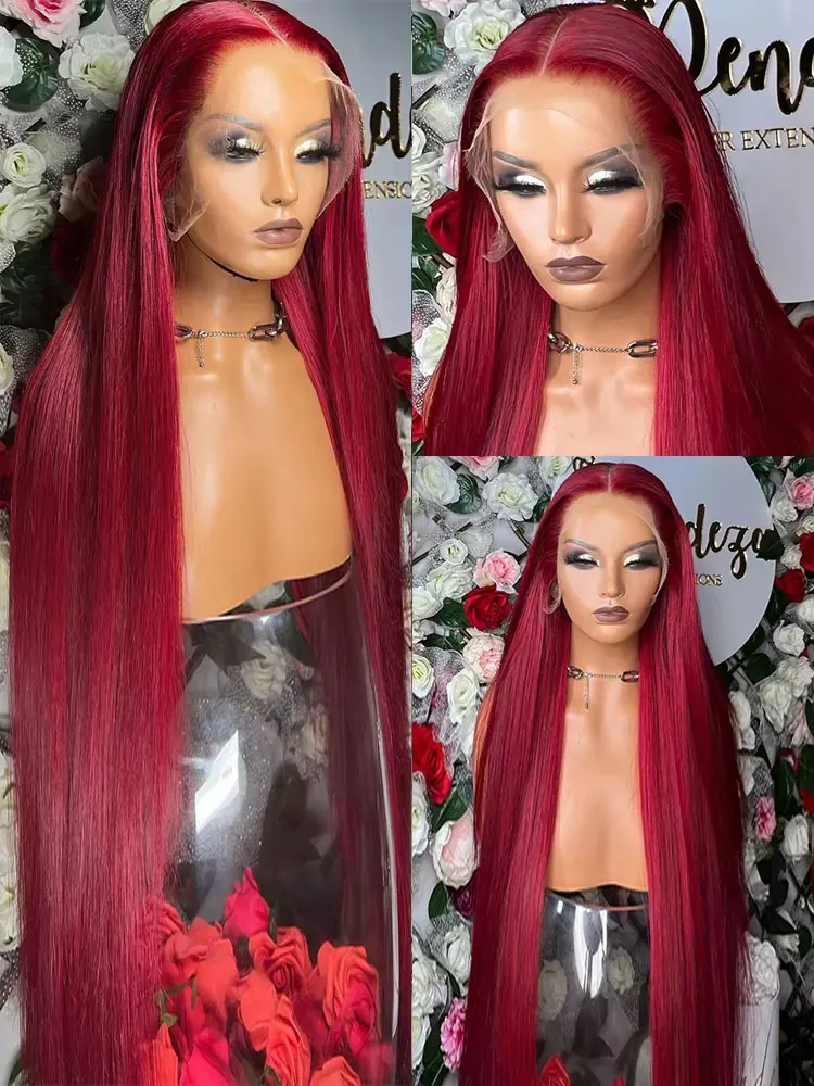 250 densité 99J bordeaux 13x4 dentelle frontale perruques de cheveux humains couleur brésilienne 30 34 pouces droite rouge dentelle avant perruques cheveux humains