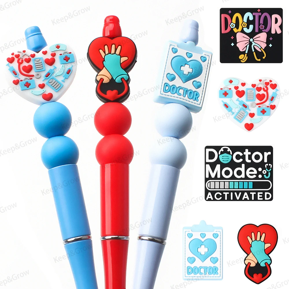 5/20/50Pcs Doctor Theme Silicone Beads Doctor Mode Activated Heart Love Focal Beads for DIY Jewelry Making KeysChain Decorative