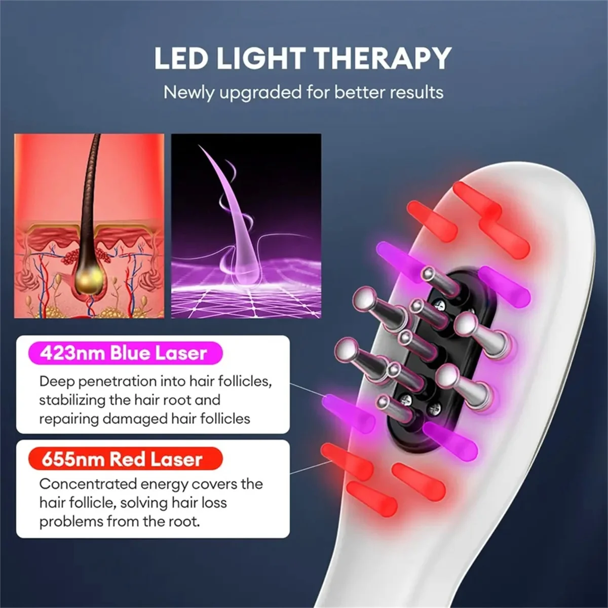 EMS Electric Massage Comb Vibration LED Blue Red Light Therapy Hair Massage Scalp Brush for Hair Growth Anti Hair Loss