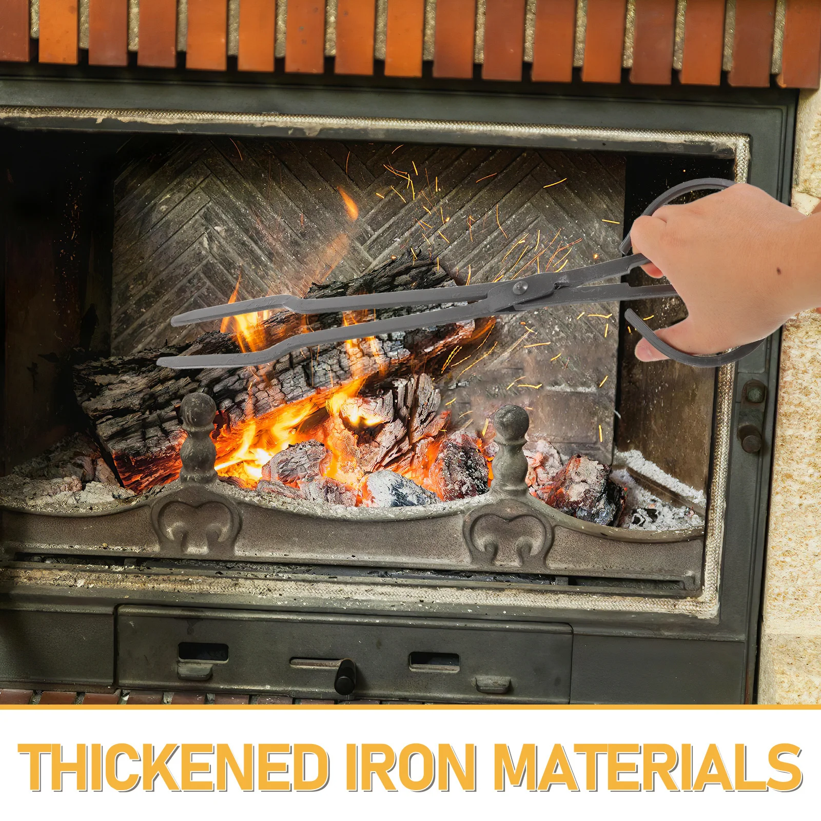 ملقط مدفأة حديدي شديد التحمل، أداة التقاط سجل لفحم الحطب والفحم - ملقط مريح بمقبض للحريق للاستخدام الداخلي والخارجي