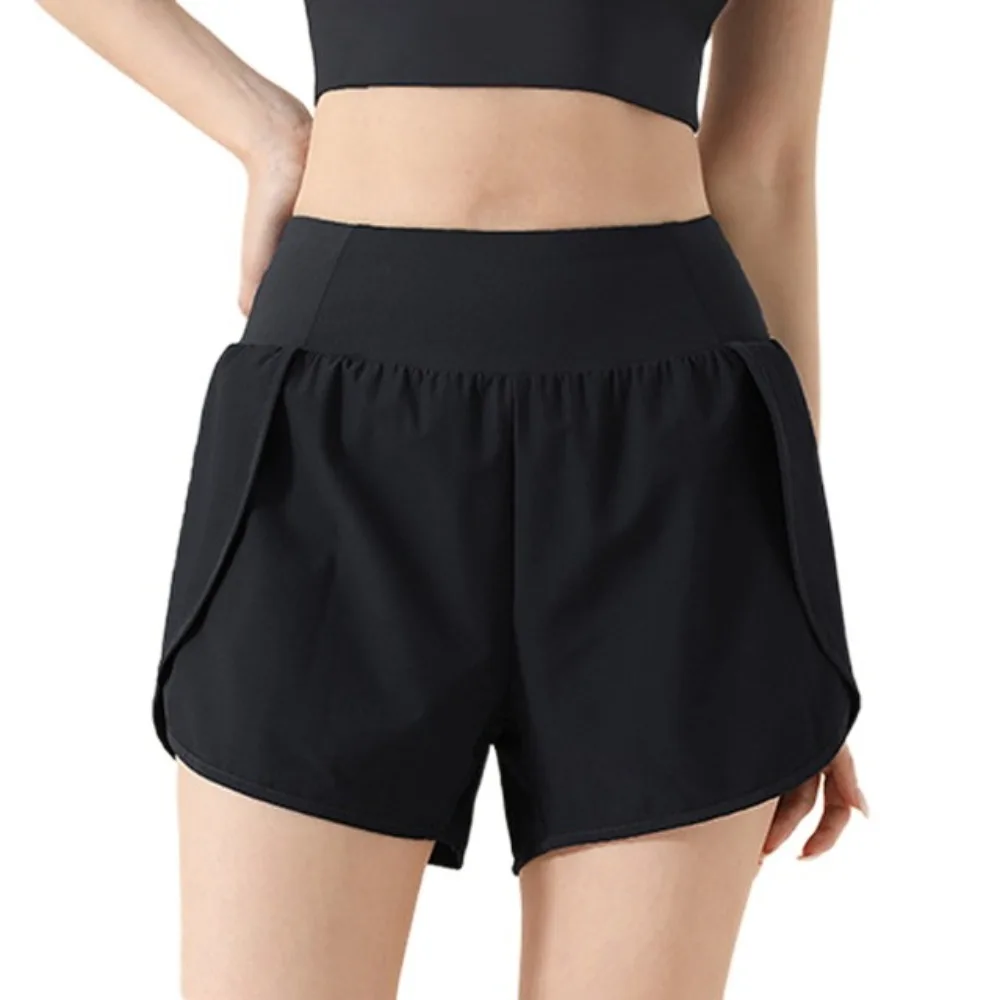 

Fashion Anti-glare Lining 2 in 1 Yoga Shorts Loose Fitting Hem Elastic Sports Shorts Quick Dry Side Pockets Fitness Shorts Gym