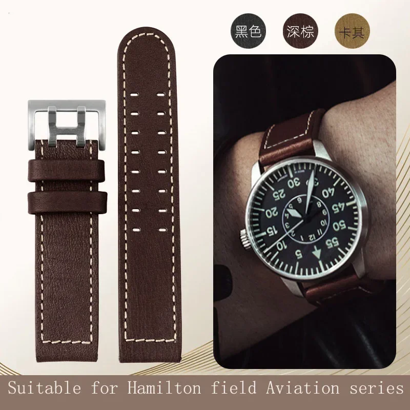 

For Hamilton Genuine Leather Watch Strap khaki Airlines H77616533 And H70615733 Jazz Field Men Watchband 20mm 22mm