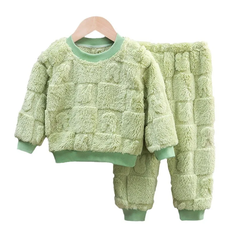 New Autumn and Winter Flange Pajamas Suits Children\'s Long Sleeve Top+Trousers Sets Plus Velvet Thick Home Wear 1-6 Years Old