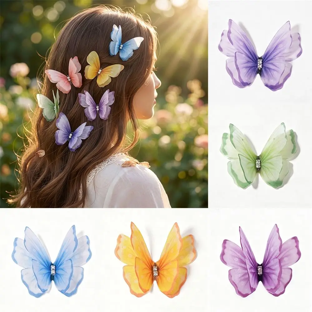 50Pcs 3D Organza Fabric Butterfly Appliques Colorful Translucent Chiffon Butterfly Embroidered Patches Double-layer