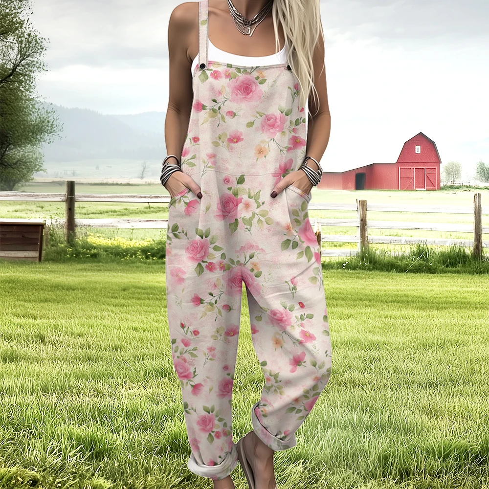 

Flower leaf pattern Women's overalls Tropical floral patterns Women's jumpsuit pants 2025 New Women's jumpsuit