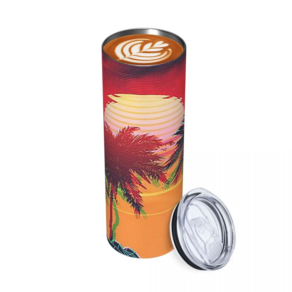 Vaporwave Landscape With Rocks And Palm Stainless Steel Tumbler Vacuum Insulated Mug Thermal Cold Cup Straws With Lid 20oz