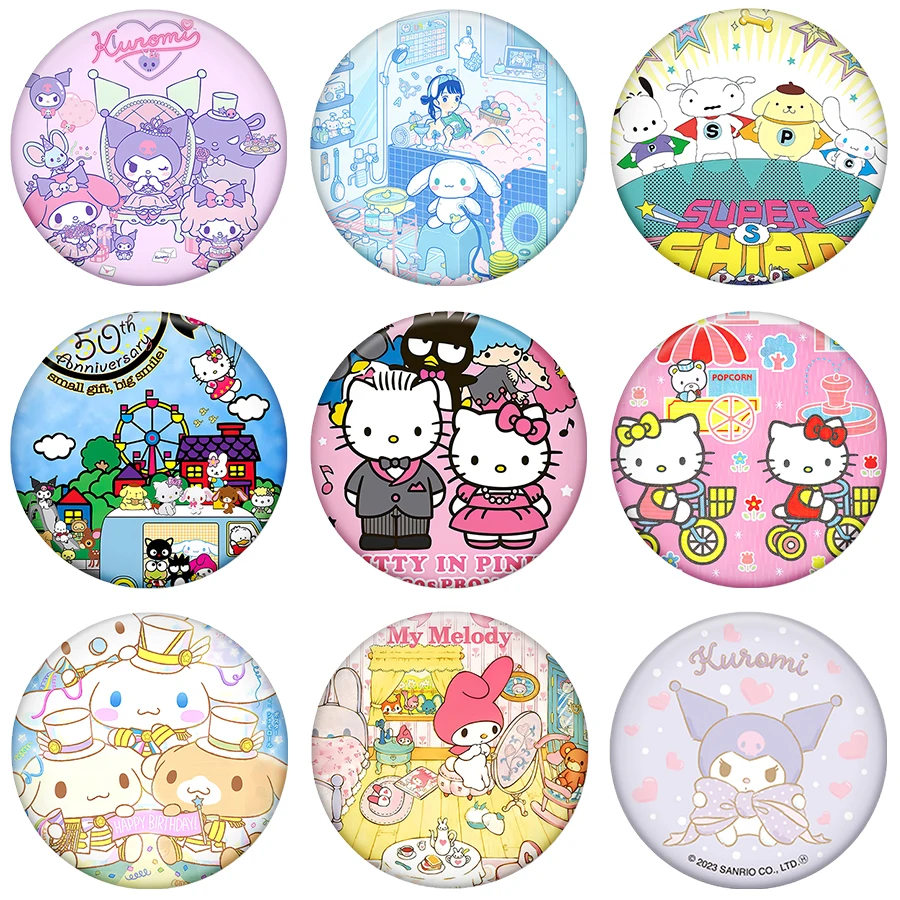Kawaii Hello Kitty Button Pin Anime Figura Cute My Melody Cinnamoroll Distintivo da bavero Zaino personalizzato Abbigliamento Spilla Regali per i fan