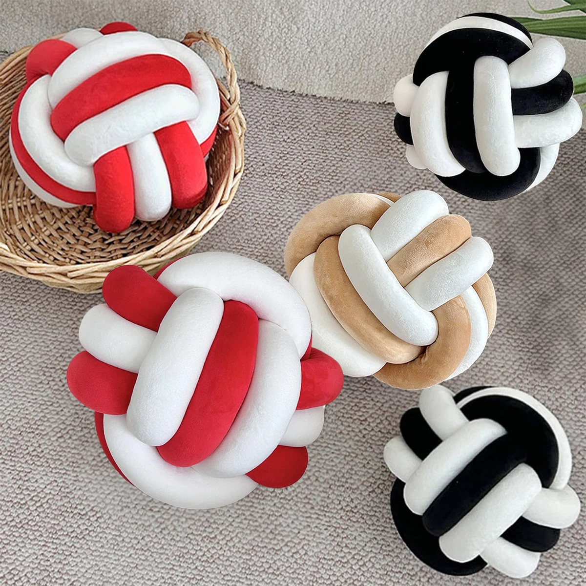 1pc Hand Knotted Pillow Ball, Soft Home Decoration Pillow, Round Woven Nodular Cushion, Modern Home Decoration Pillow