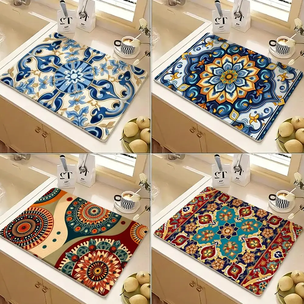 Persian Rug Pattern Floor Mat Diatomite Floor Mat Fast Drying Odor Resistant Non Slip Bath Kitchen Mat