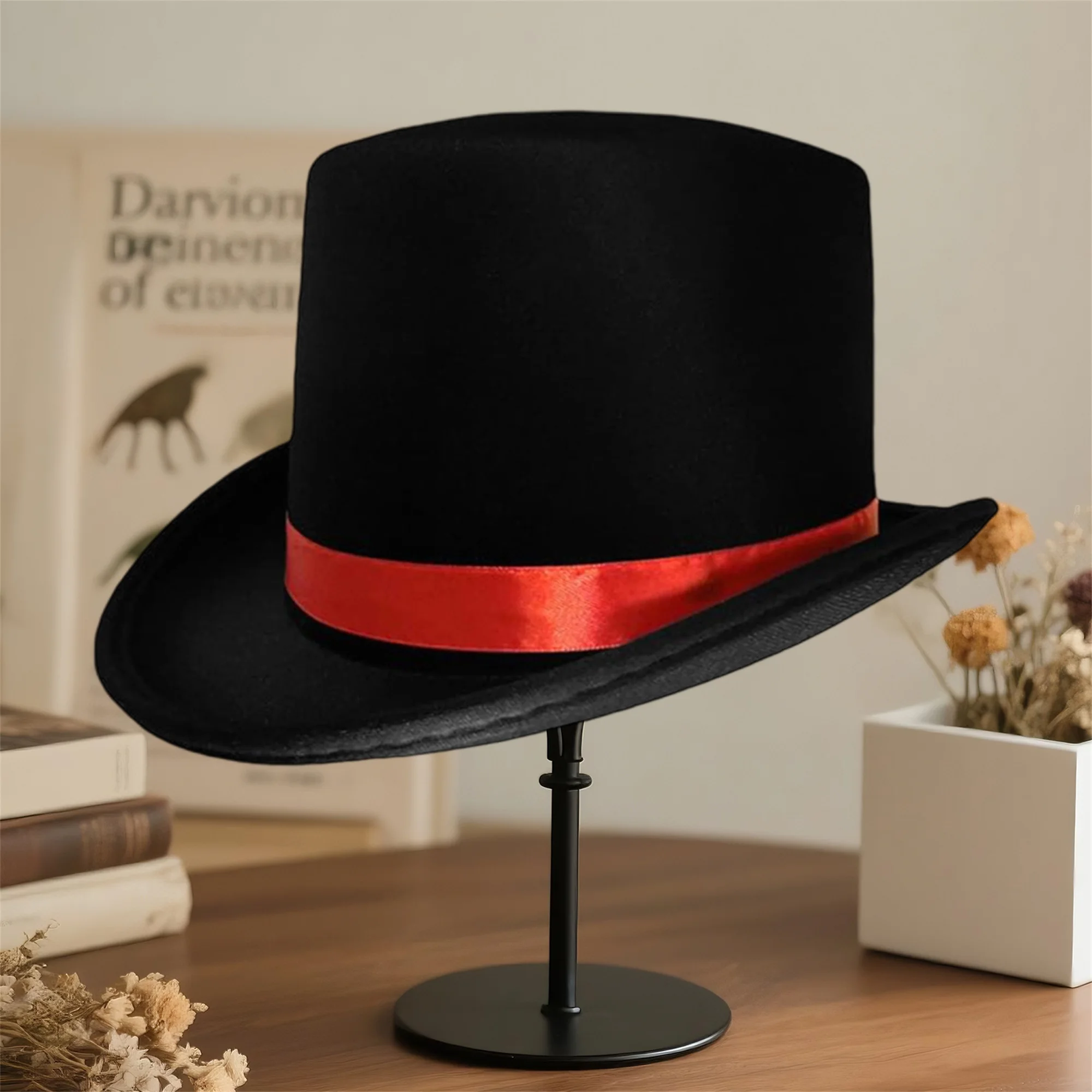 Chapeau haut-de-forme noir pour adultes, chapeau de smoking classique, chapeau de magicien avec bande en Satin pour hommes et femmes, Design élégant