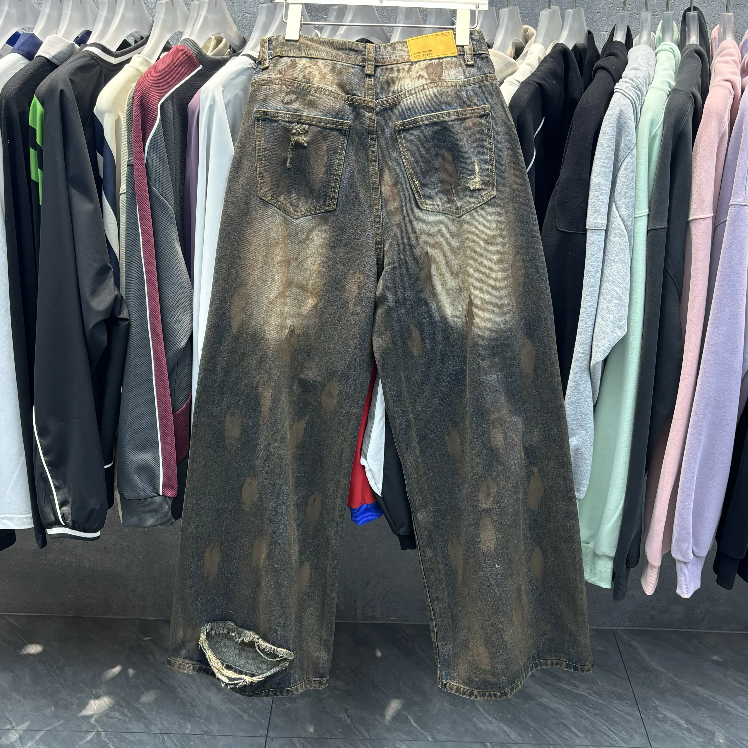 25ss Real Photos Men Hole Denim Jeans Fashion Washed Black Pants Oversize S-XXL Size dongguan_ss