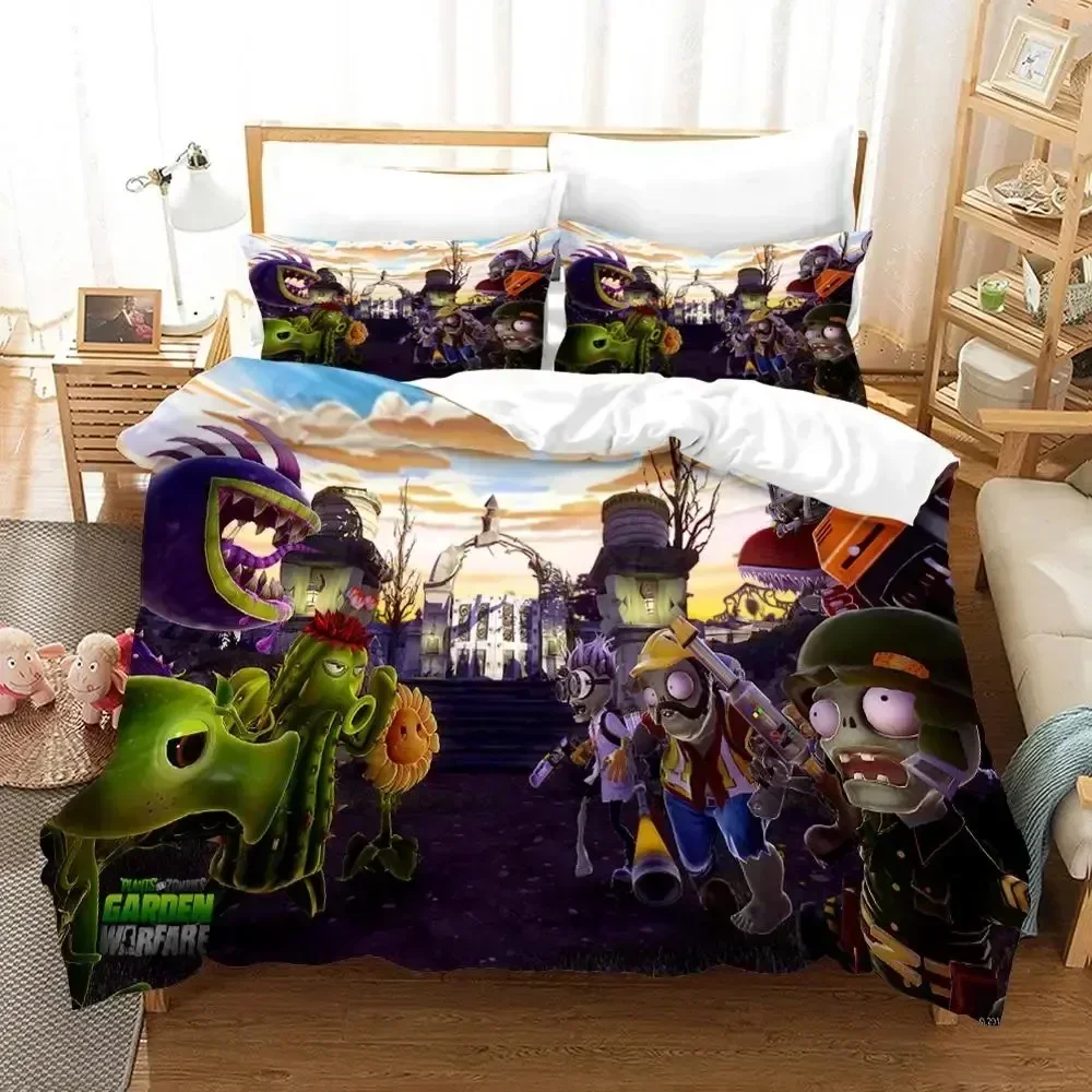Juego de Ropa de Cama con Estampado 3D de Plantas Zombi, Funda de Edredón, Sábana, Funda de Almohada, Juego de Cama Completo, Queen, King Size, Edredón para Dormitorio