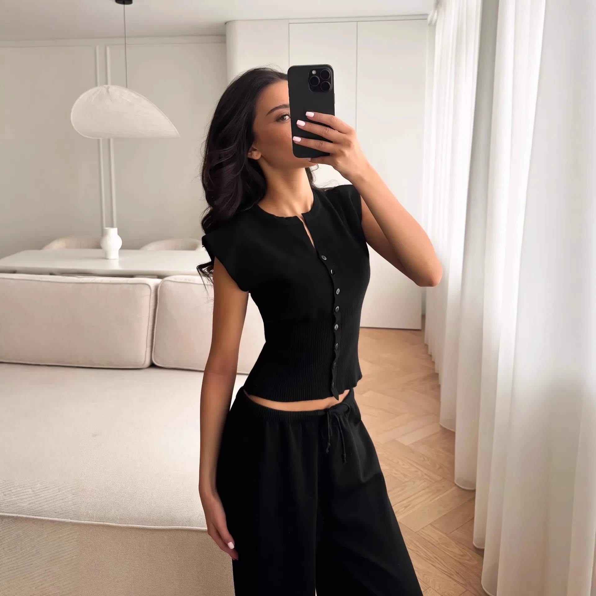 2026 Women's Small Vest Set Women's Spring and Summer Solid Color Simple Casual Trousers Knitted Two-piece Set